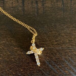 Gold Crystal Cross Pendant Necklace - Women Jewelry